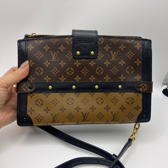 LV Brown and Black Monogram Clutch with Gold Accents - Picture 3 of 13
